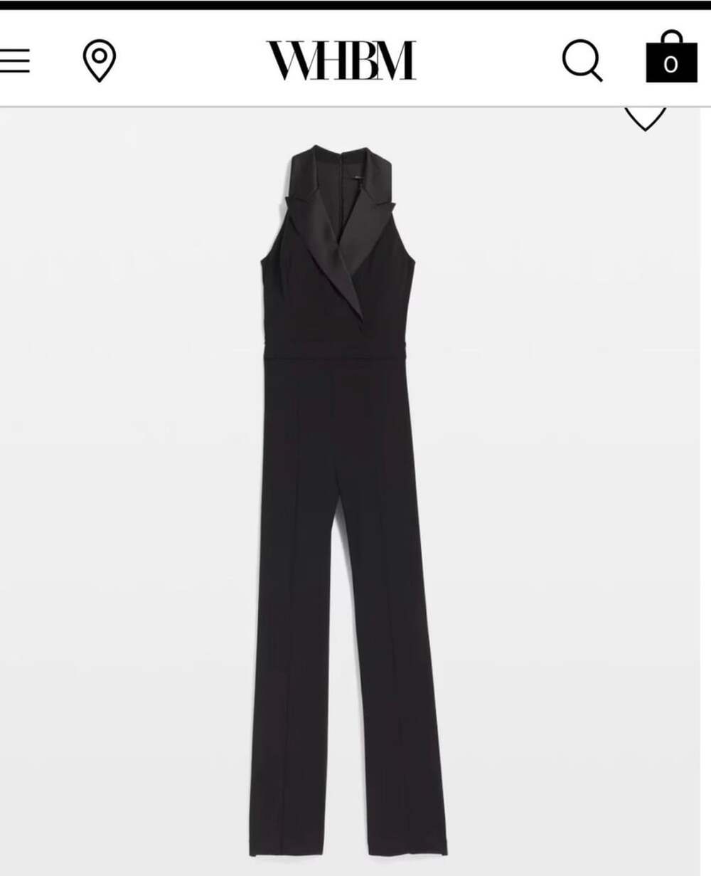 White House Black Market Black Sleeveless Tuxedo Jumpsuit Wide Leg Size 12